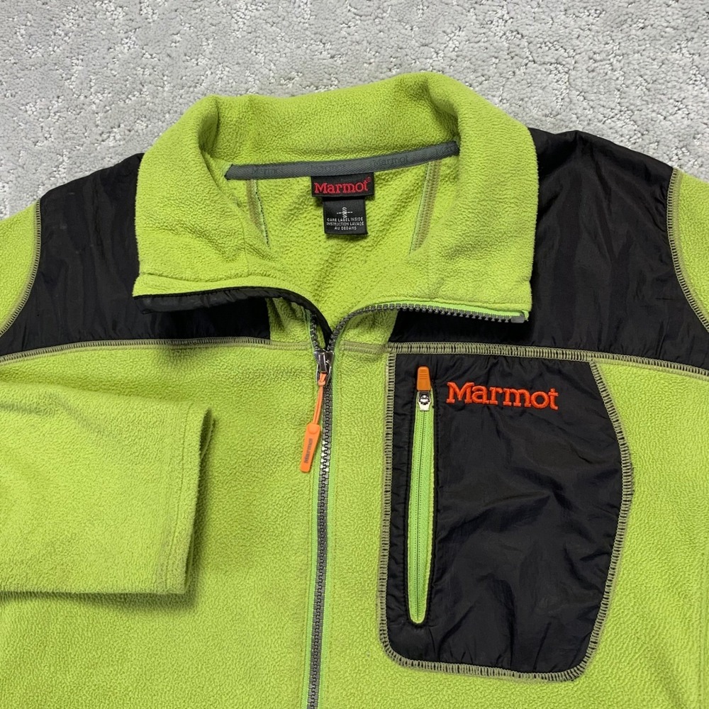Vintsge Marmot Fleece Sweater Mens Small Lime Green Zip Up Outdoor Gorpcore‎